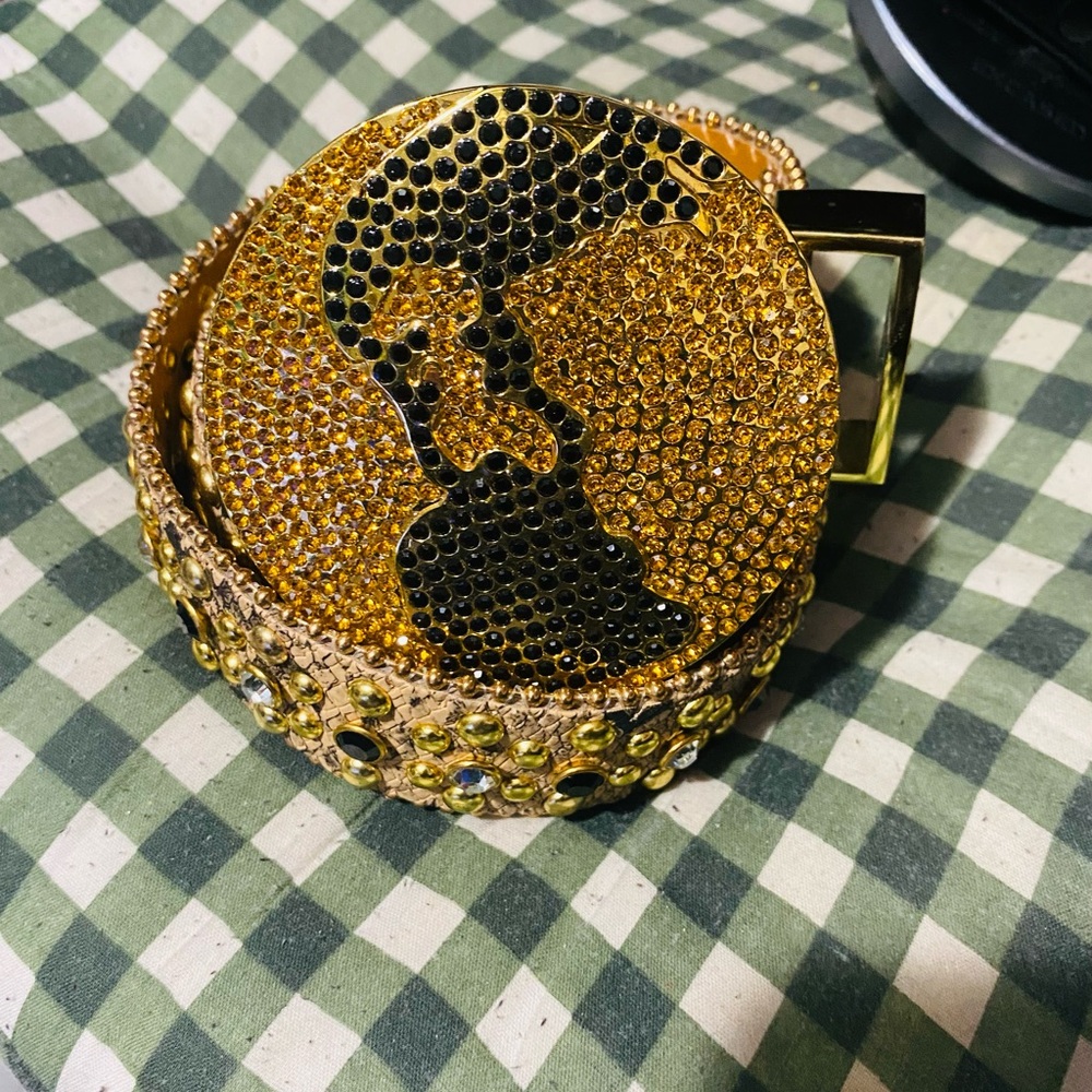 Gold and Black Rhinestone bb simon Belt